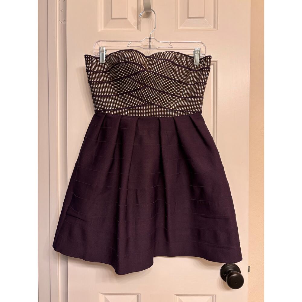 Cocktail Strapless studded Dress - purple/ plum